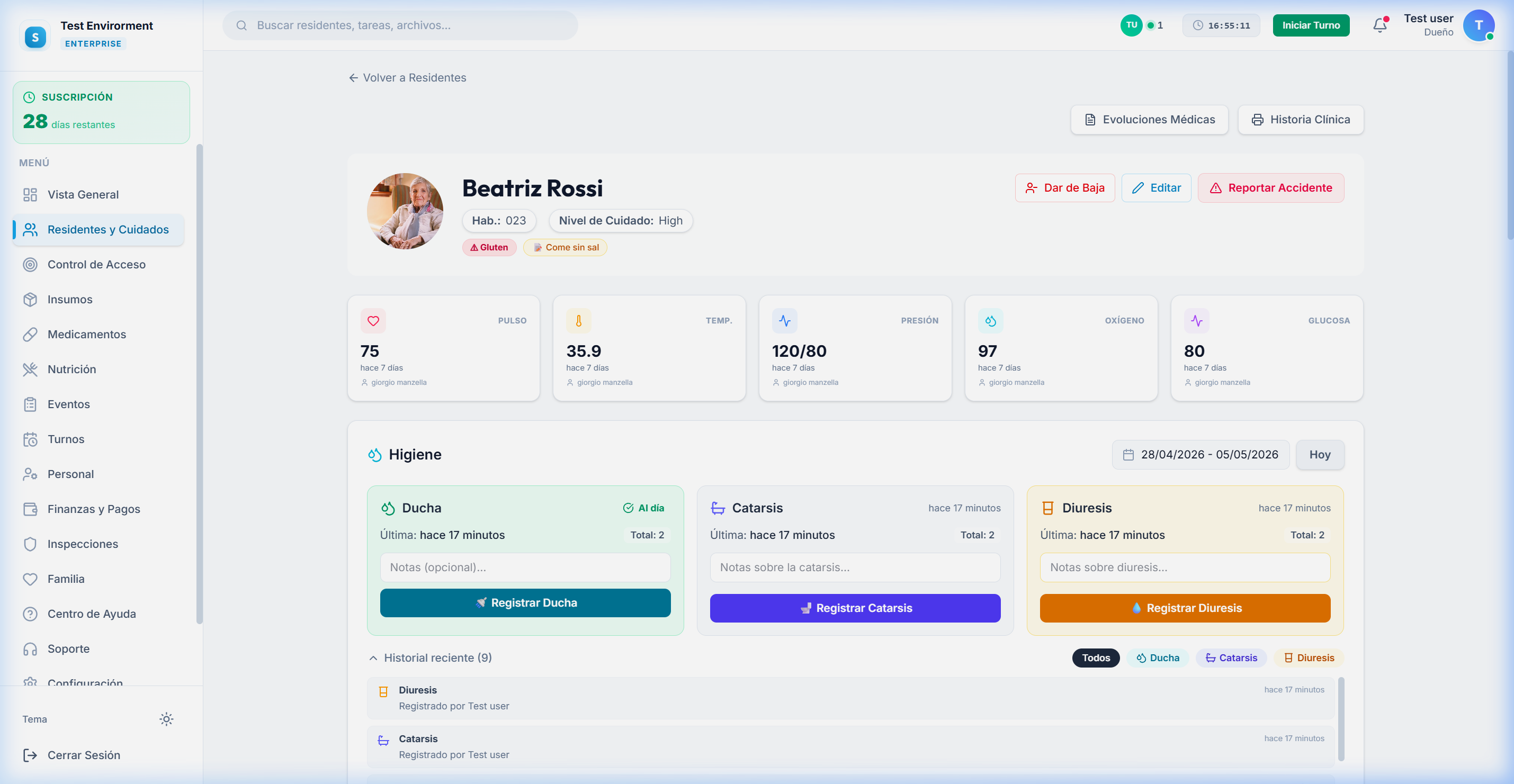 Gestión de Residentes — Vista real del sistema Serenity